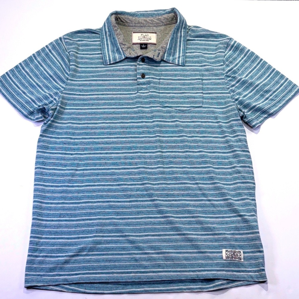 Flag & Anthem Mens Blue White Striped Polo Shirt Large 1173A5